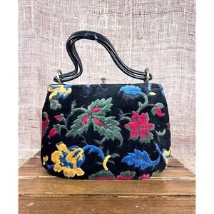 Vintage 1940’s Chenille Floral Tapestry Double Handled Purse~Gold Closure 1940’s